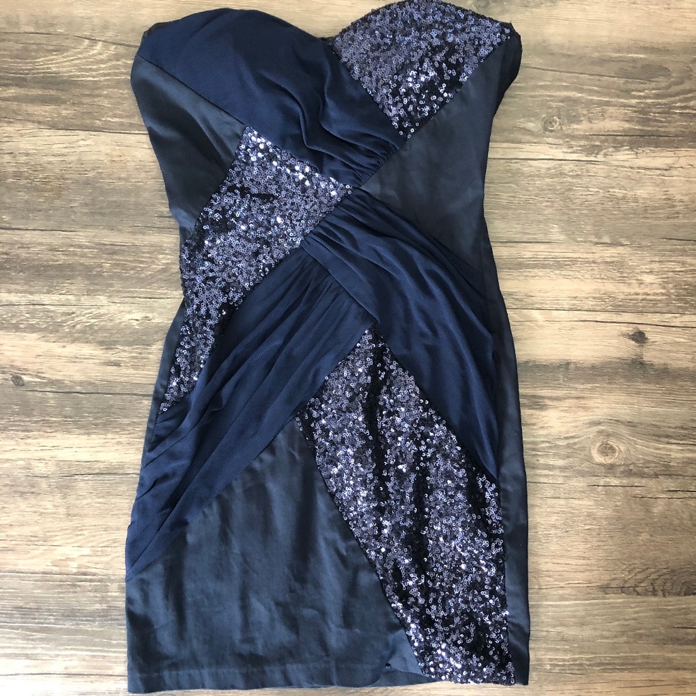 Blue Strapless Elise Ryan Sequin Dress 4